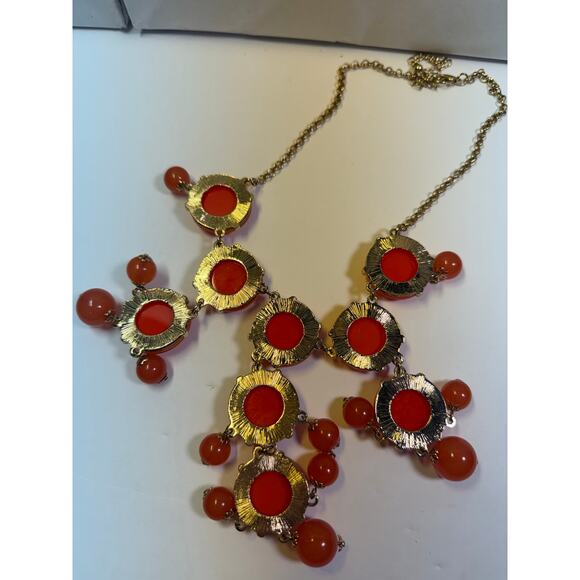 3 orange statement bib flower floral bling enamel necklaces bundle lot - Picture 9 of 12